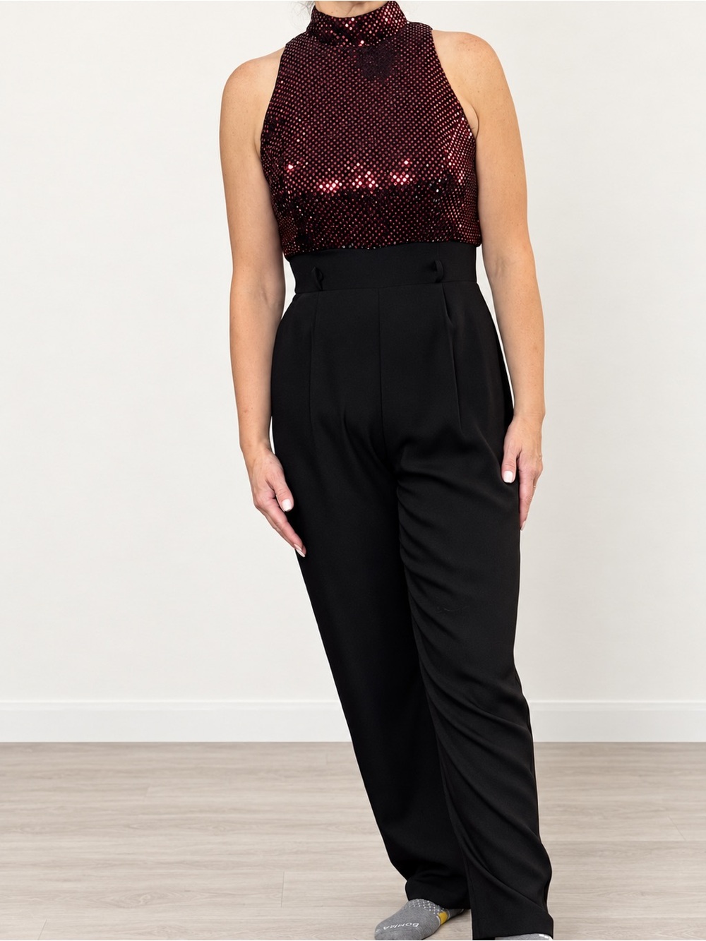 Vintage John Roberts 80s Black Red Metallic Jumpsuit M